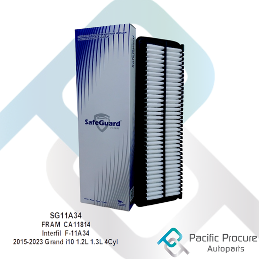 [SG11A34 A12] Filtro Aire SafeGuard, 2015-2023 Grand i10 1.2L 1.3L 4Cyl
