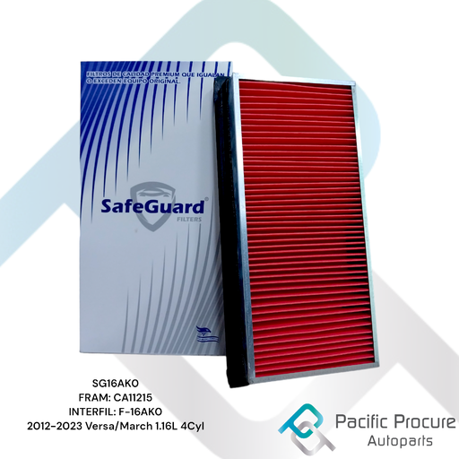 [SG16AK0 B 10] Filtro Aire Safe-Guard. 2012-2023 para Nissan Versa/March 1.6L 4Cyl