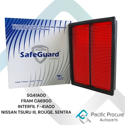 [SG41A00] Filtro Aire SafeGuard para Nissan Tsuru, Rogue, Sentra, Lucino, Tsuru, Infiniti