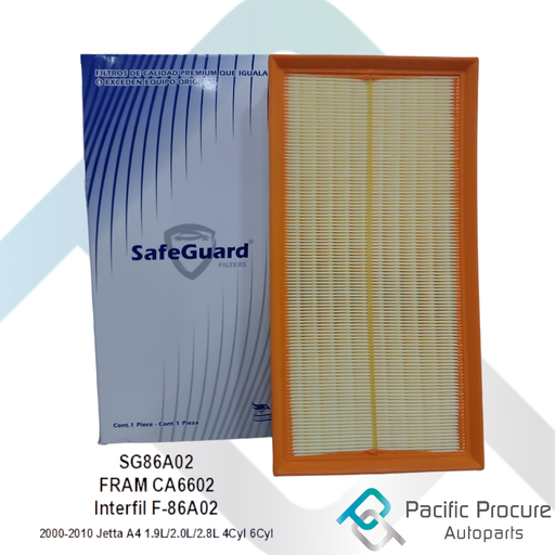 [SG86A02 A15] Filtro Aire Safe-Guard, 2000-2010 Jetta A4 1.9L/2.0L/2.8L 4Cyl 6Cyl 